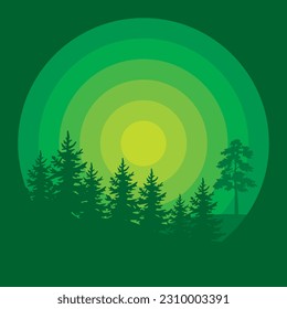 Forest and mountains illustration with minimalistic design