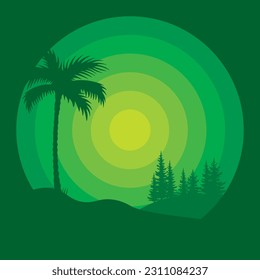 Forest and mountains illustration with minimalistic design