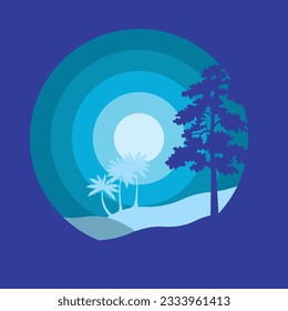 Forest and mountains illustration with minimalistic design.