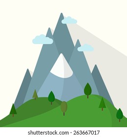 Forest and mountains landscape. Flat style vector background.