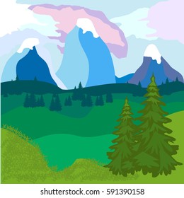 The forest and mountains landscape vector illustration