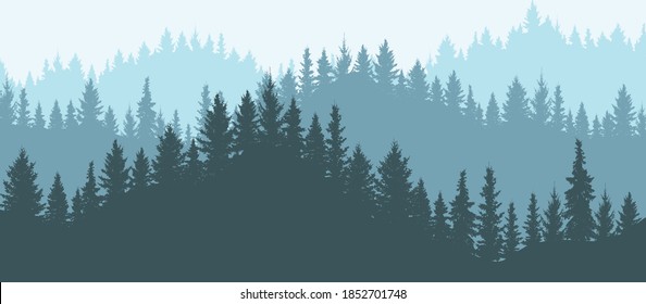 Forest in mountains, silhouette. Beautiful landscape. Vector illustration.