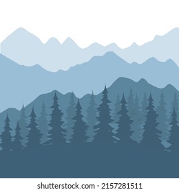 Forest and mountains silhouette. Beautiful  wood landscape in flat style. Vector illustration.