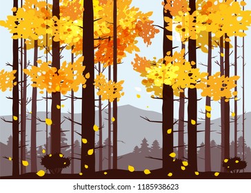 Forest, mountains, silhouettes of pine trees, firs, panorama, horizon, vector, illustration, isolated