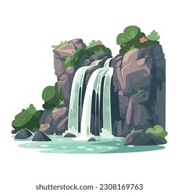 forest, mountains and waterfall icon isolated