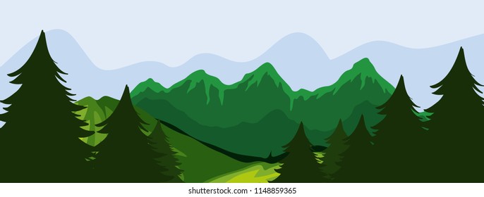 Forest And Moutain Scene Illustration