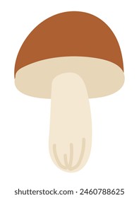 Forest mushroom in flat design. Autumn edible fungus with brown cap. Vector illustration isolated.