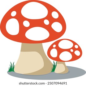 Forest mushroom icon. Red agaric with white spots. Mushroom vector.