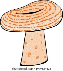 Forest mushroom isolated vector illustration. Lactarius deliciosus, Saffron milk cap. Fungus hand drawing, autumn edible mushroom. Vegan natural food. Cute illustration. 