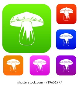 Forest mushroom set icon color in flat style isolated on white. Collection sings vector illustration