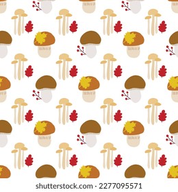 Forest mushroom vector pattern. Autumn fall farmhouse seamless background. 