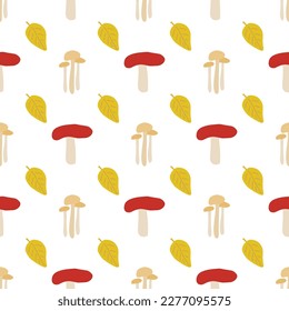 Forest mushroom vector pattern. Autumn fall farmhouse seamless background. 