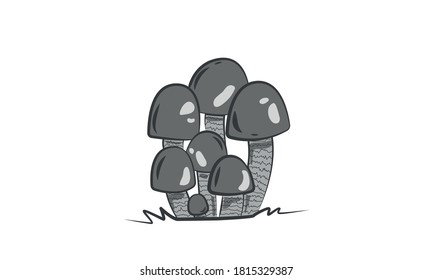 Forest mushrooms in cartoon style. Vector illustration in gray color on white background