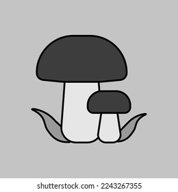 Forest mushrooms with a green grass vector isolated grayscale icon. Camping and Hiking sign. Graph symbol for travel and tourism web site and apps design, logo, app, UI