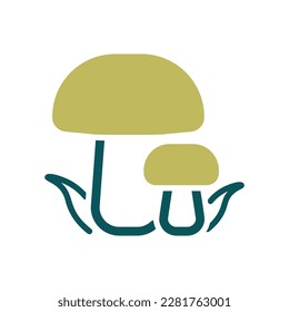 Forest mushrooms with a green grass vector icon. Camping and Hiking sign. Graph symbol for travel and tourism web site and apps design, logo, app, UI