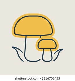 Forest mushrooms with a green grass vector icon. Camping and Hiking sign. Graph symbol for travel and tourism web site and apps design, logo, app, UI