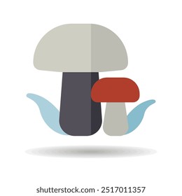 Forest mushrooms with a green grass vector icon. Camping and Hiking sign. Graph symbol for travel and tourism web site and apps design, logo, app, UI