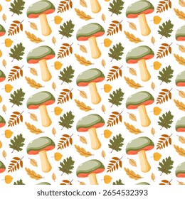 Forest Mushrooms Seamless Pattern. Autumn Mushrooms Seamless Background. Vector Illustrations