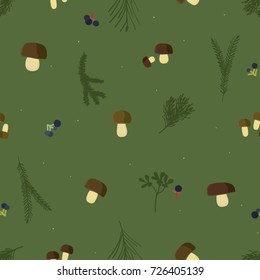Forest mushrooms and tree branches - vector background
