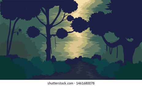 Forest Natural Night Background Vector