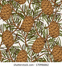 Forest nature background with cones and branches