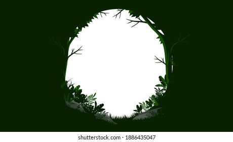 Marco natural forestal - Borde ovalado en colores verdes con agujero vacío en medio, ilustración vectorial.