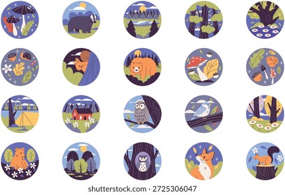 Ilustración vectorial De Ilustraciones Forestales Y De Naturaleza. Plantilla de diseño de símbolos de ilustración para elemento de interfaz de usuario móvil de Web.