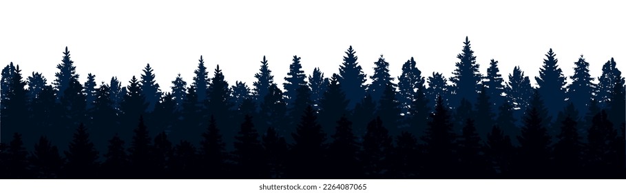 Forest nature landscape panorama view, group of trees silhouettes background. Set of pines, spruce and trees - stock vector