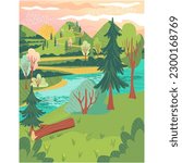 Forest nature landscape with river flat vector