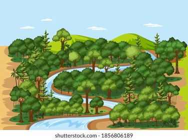 Forest nature landscape scene illustration