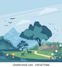 forest, nature landscape, vector background illustration
