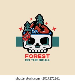 forest nature on the skull vintage japanese style