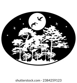 Forest Night, Hand Drawn, Vector Illustration