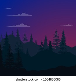 forest at night illustration background, dark background design.