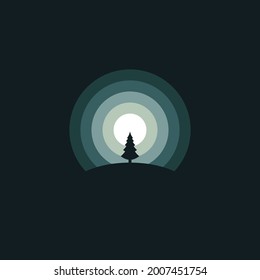 Forest in the night illustration logo design vector template
