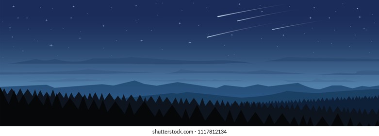 Forest at Night Landscape Scene