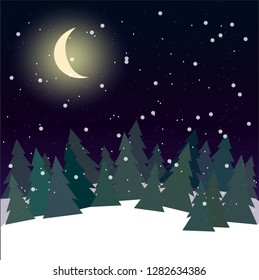 forest at night with pine trees vector
