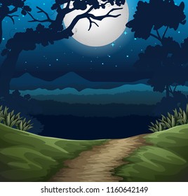 forest at night scene illustration