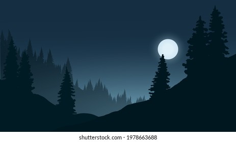 Forest night scenery with moonlight