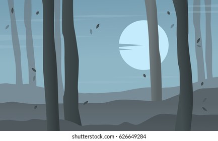 Forest at night scenery silhouettes