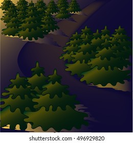 Forest. Night. Vector illustration