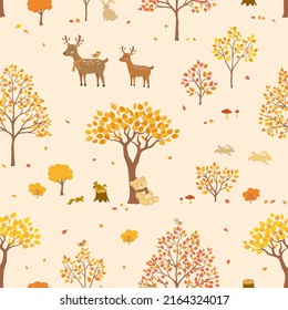 Forest on autumn with cute animals seamless pattern,for decorative,kid product,fashion,fabric,textile,wallpaper and all print,vector illustration