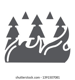 Forest on fire glyph icon, burn and disaster, burning trees sign, vector graphics, a solid pattern on a white background, eps 10.