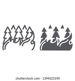 Forest On Fire Line And Glyph Icon, Burn And Disaster, Burning Trees Sign, Vector Graphics, A Linear Pattern On A White Background, Eps 10.