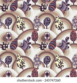 Forest on the hills seamless pattern