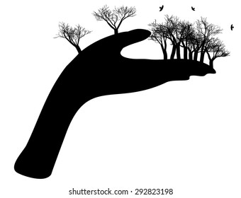Forest on palm - vector illustration