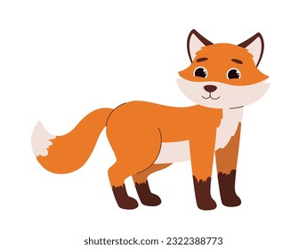 Forest orange fox vector concept. Cute and adorable animal. Cunning symbol. Wild life and fauna, nature. Poster or banner for website. Cartoon flat illustration isolated on white background