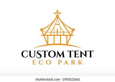 Forest Outdoor Custom Tent Eco Park Logo Design Vector Icon Illustration.