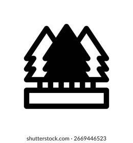 Floresta. Ícone de vetor de traçado com contorno e detalhes preenchidos em preto.