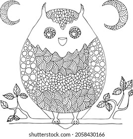 forest owl hand-drawn for coloring